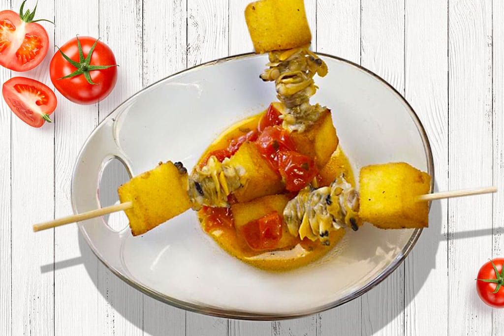 mini spiedini polenta vongole